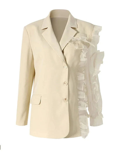 Beige One Ruffle Sleeve Blazer