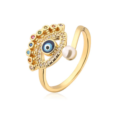 Gold Metal Turkish Evil Eye Rhinestone Studded Ring