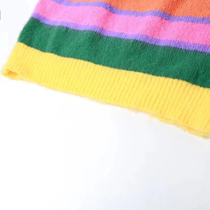 Multicolor Knit Striped Crop Sweater And Mini Skirt Set