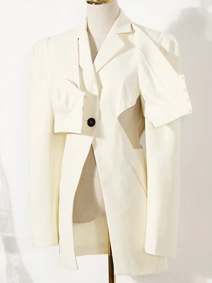 Neutral Bra Side Hollow Out Front Split Blazer