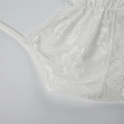 White Rose Lace V-Cut V-Style Crop Halter Top