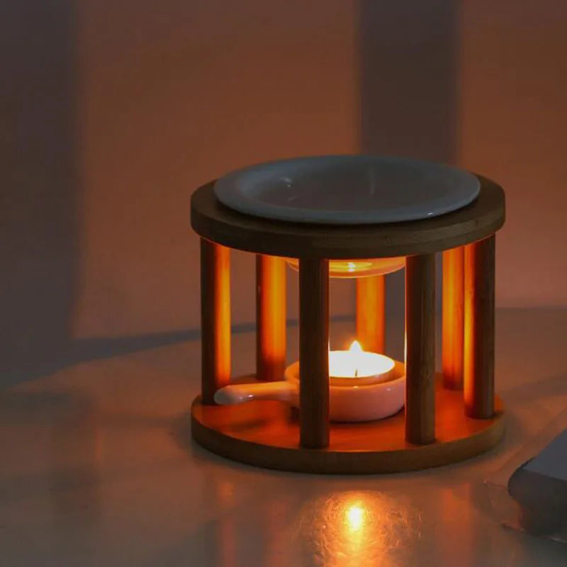 Bamboo Roman Pillar Essential Oil And Candle Holder Burner