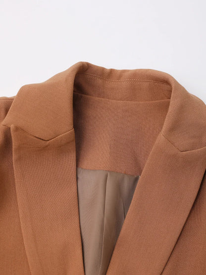 Brown Front Hollow Out Extra Long Blazer