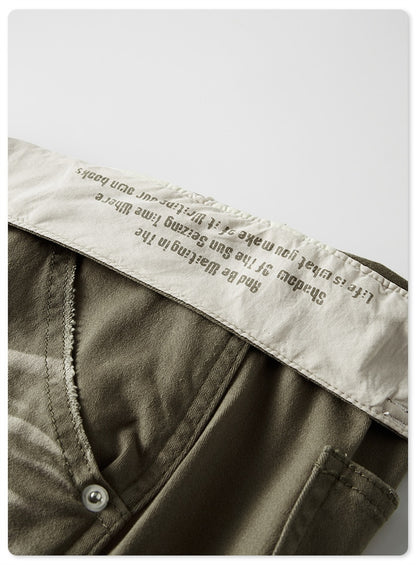 Solid Color Denim Washed Out Cargo Distressed Straight Jeans