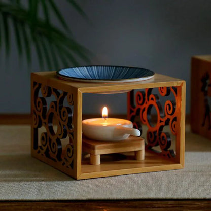Wooden Swirl Hollow Out Essential Oil And Candle Holder OBurner
