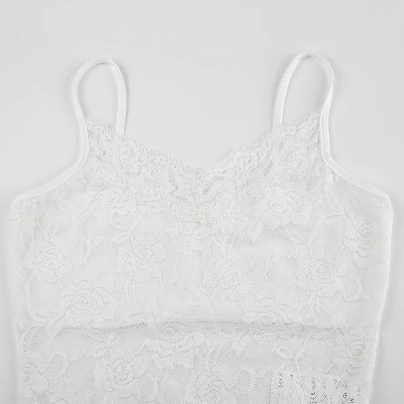 White Lace V-Cut Spaghetti Strap Top