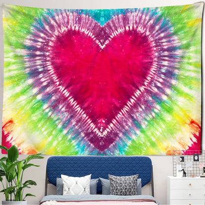 Multicolor Tie-Dye Heart Tapestry