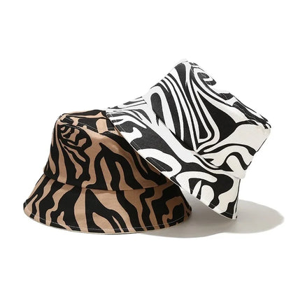 Solid Color Zebra Print Cotton Bucket Hat