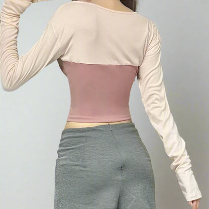 Two Toned Pink V-Cut Bow Corset Long Sleeve