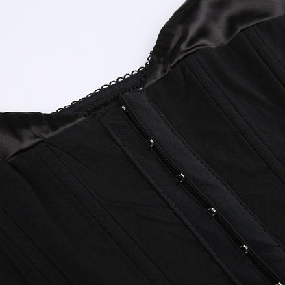 Black Lace V-Cut Button Up Corset Spaghetti Strap Top