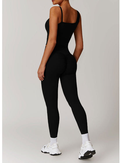Solid Color Different Size Spaghetti Strap And High Waisted Ruched Booty Legging Set