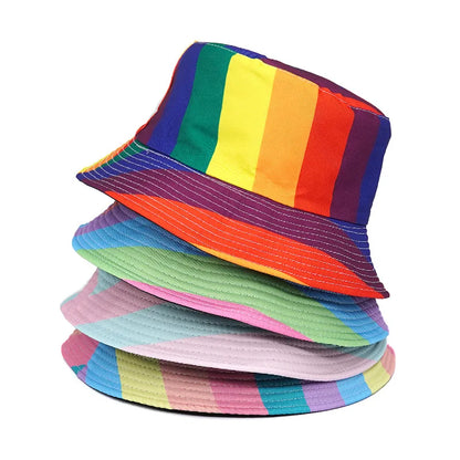 Rainbow Striped Print Cotton Reversible Bucket Hat