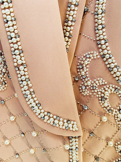 Peach Pearl Bead And Rhinestone Studded Blazer