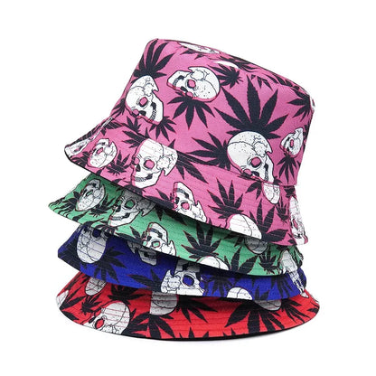 Solid Color Skull And Mary-J Print Reversible Bucket Hat