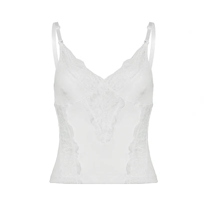 White Peek-A-Boo Lace V-Cut Spaghetti Strap Top