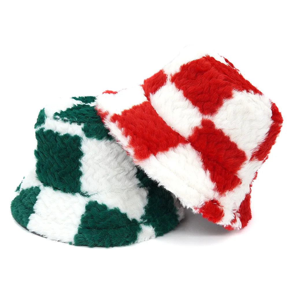 Checkered Fleece Bucket Hat