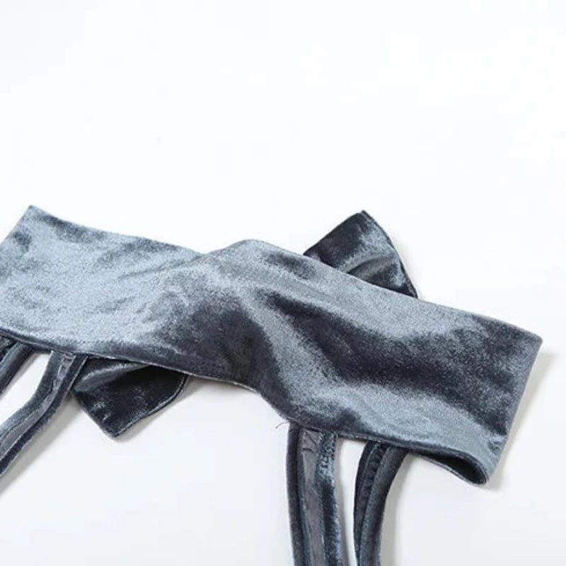 Gray Suede Back Tie Suspender Pants + Turtleneck Long Sleeve Mini Dress Set