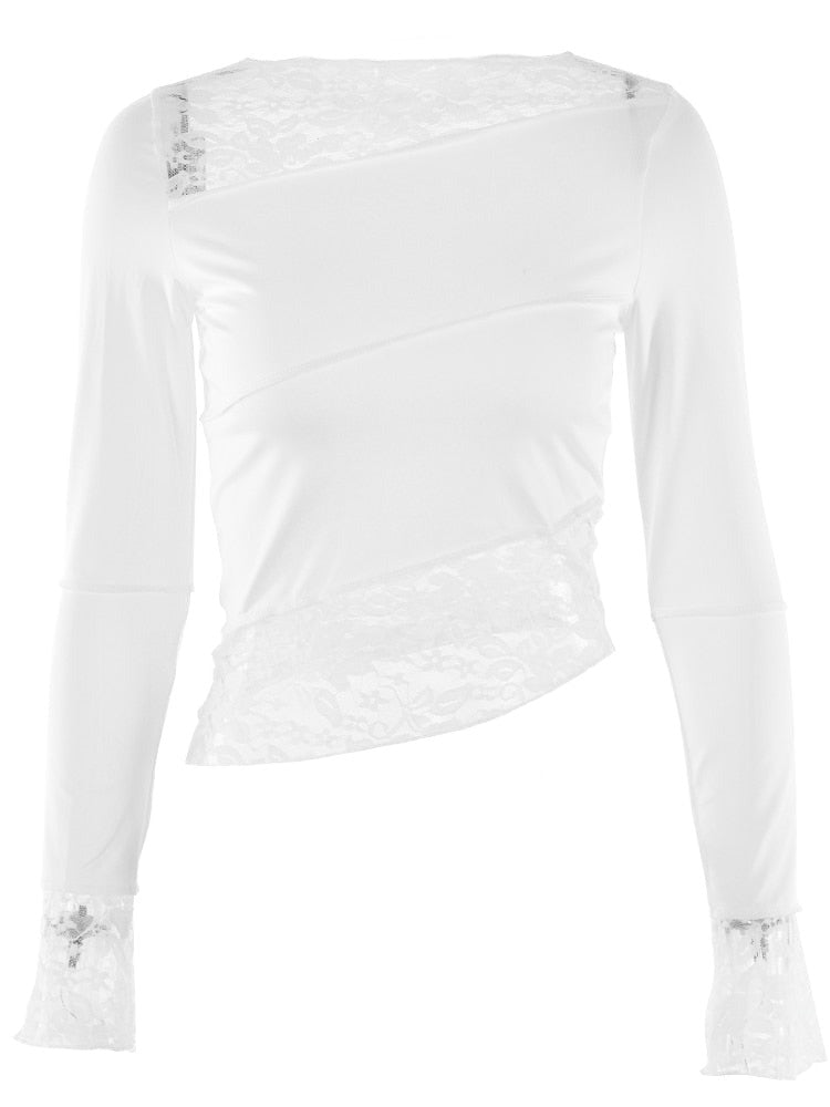 Neutral Lace Trim Long Sleeve