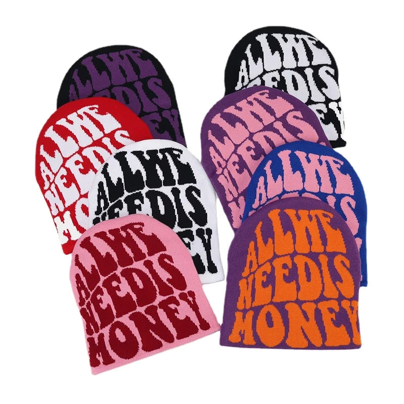 All We Need Is Money Print Knit Beanie