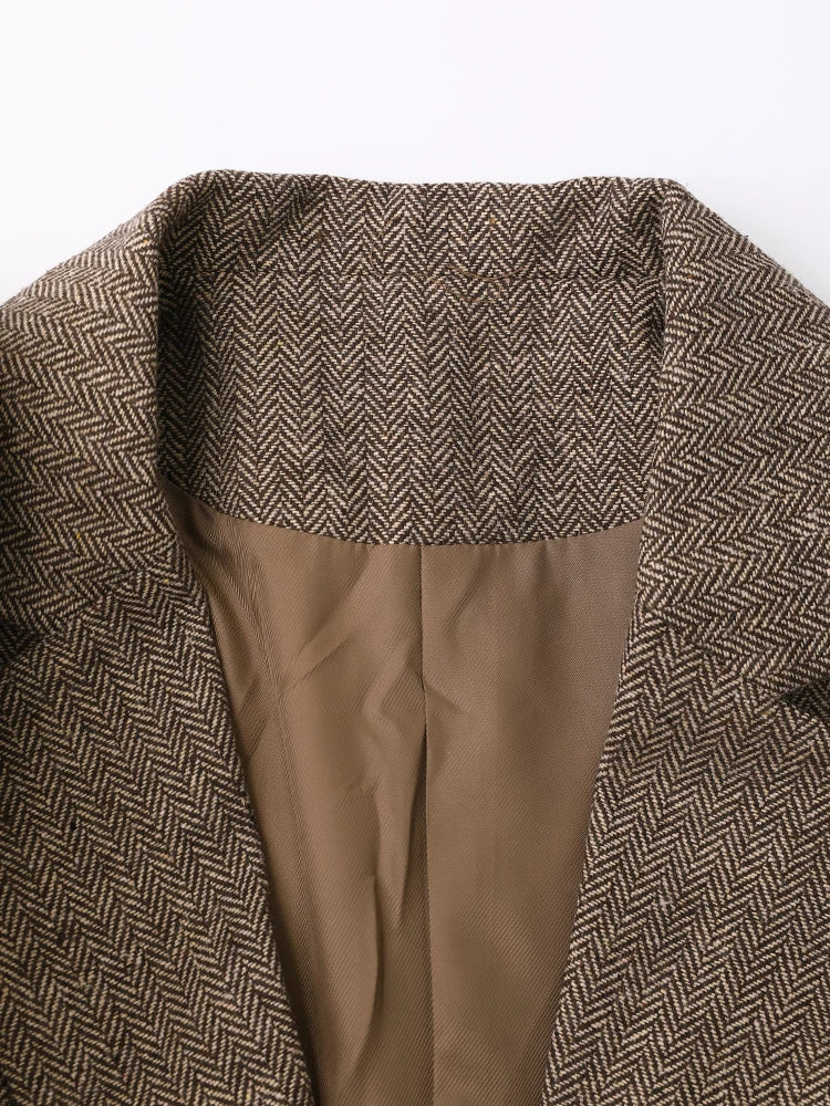 Brown Tweed 3D Flower Blazer