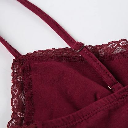 Red V-Cut Lace Bra Spaghetti Strap Top