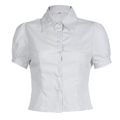 White Stripe Button Up Short Sleeve