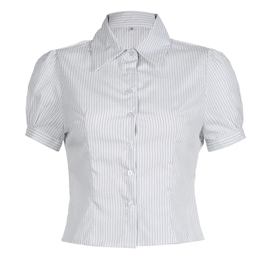 White Stripe Button Up Short Sleeve