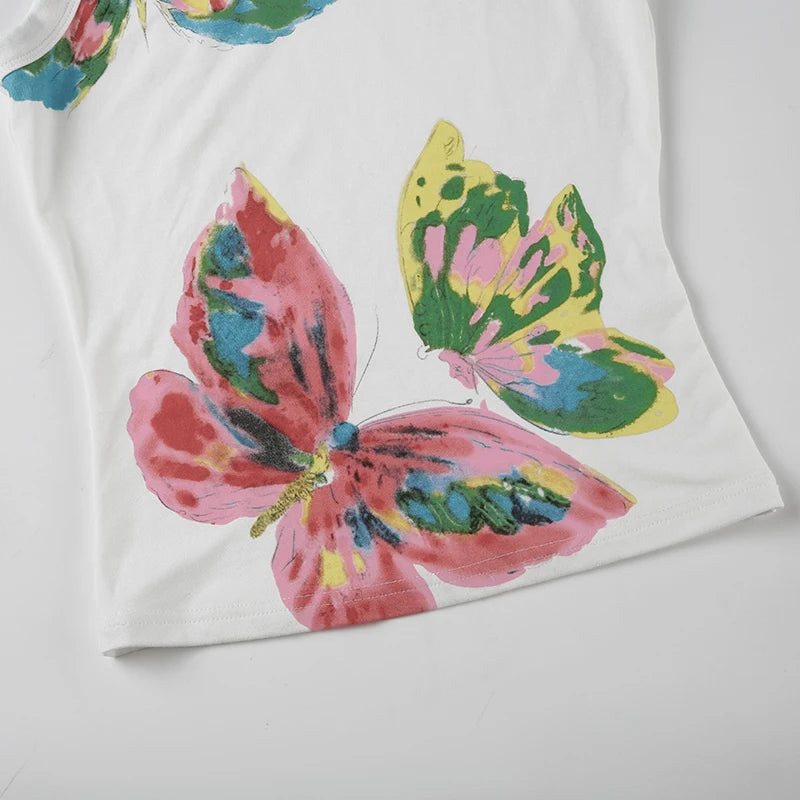 White Knit Butterfly Print Sleeveless Top