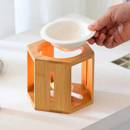 Bamboo Hexagonal Rack Essential Oil And Candle Holder Burner