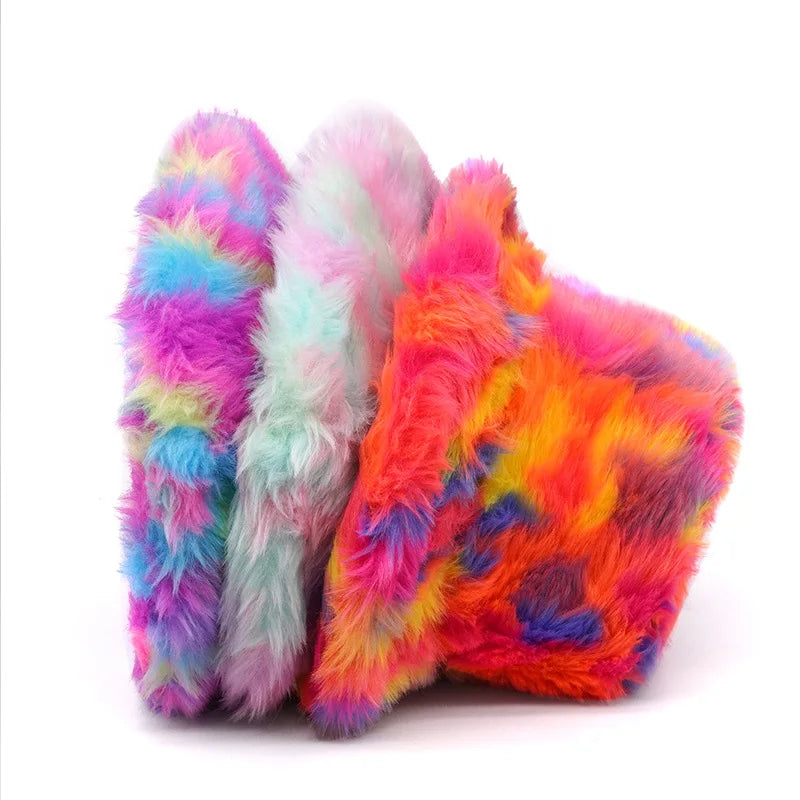 Multicolor Swirl Long Fur Fluffy Bucket Hat