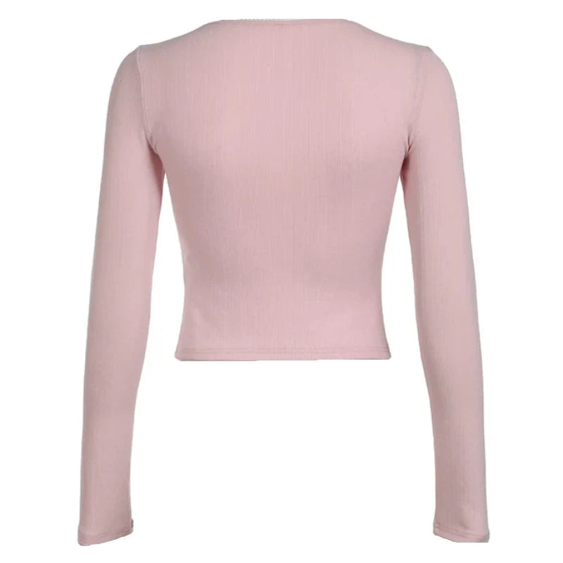 Pink Fake Beige Ruched Under Shirt Long Sleeve