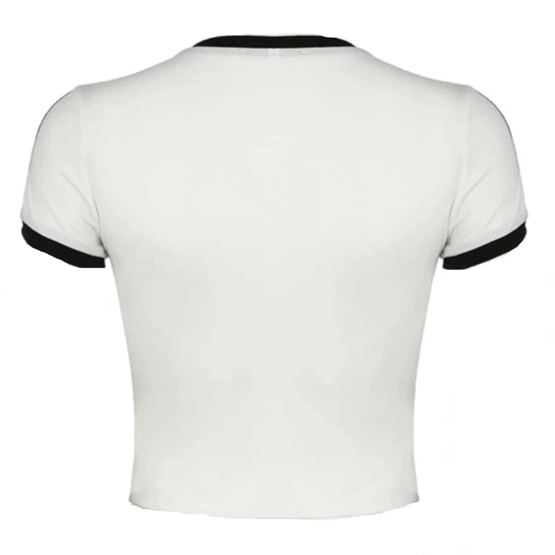 White Bow Embroidery Black Trim Short Sleeve