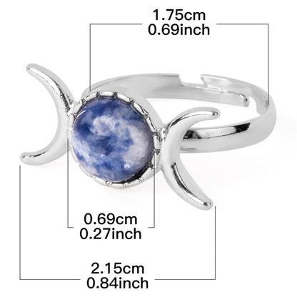 Silver Metal Double Moon Polished Round Crystal Ring