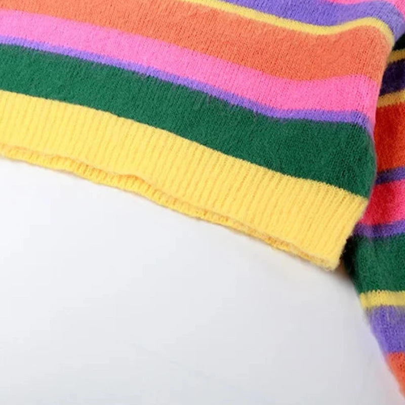 Multicolor Knit Striped Crop Sweater And Mini Skirt Set