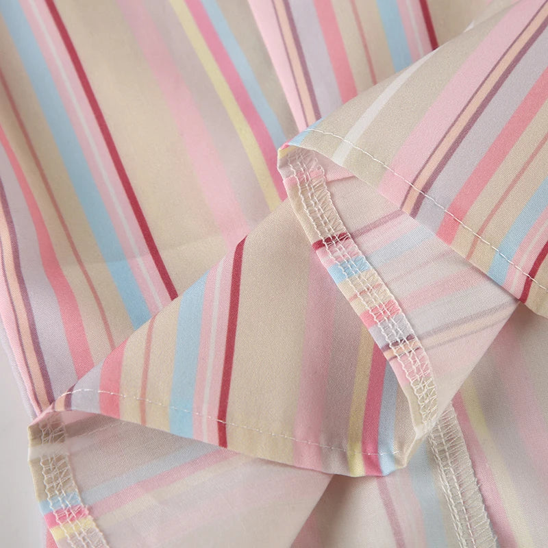 Beige Multicolor Stripe Button Up Short Sleeve