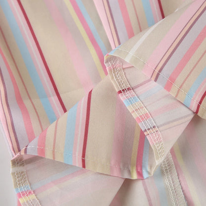 Beige Multicolor Stripe Button Up Short Sleeve