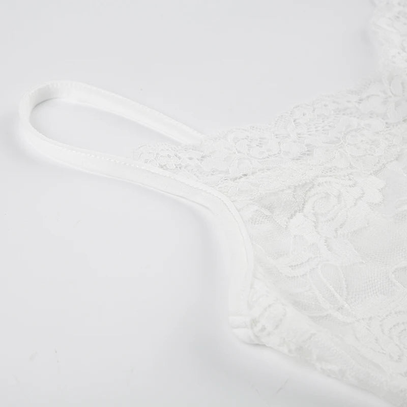 White Lace V-Cut Spaghetti Strap Top