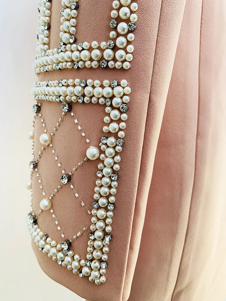 Peach Pearl Bead And Rhinestone Studded Blazer