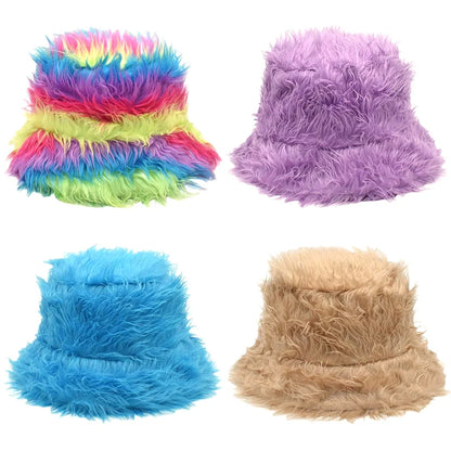 Long Fluffy Fur Hair Bucket Hat