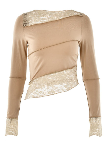 Neutral Lace Trim Long Sleeve