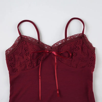 Red V-Cut Lace Bra Spaghetti Strap Top