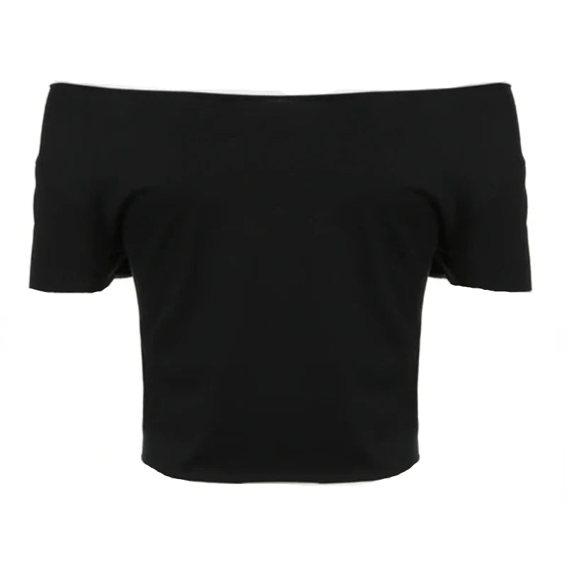 Solid Color 14 Off Shoulder Crop Short Sleeve