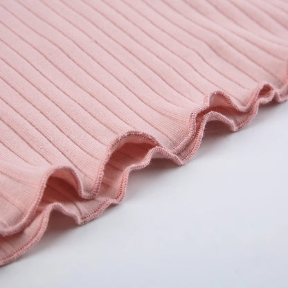 Pink Knit Ribbed Lace Trim Long sleeve