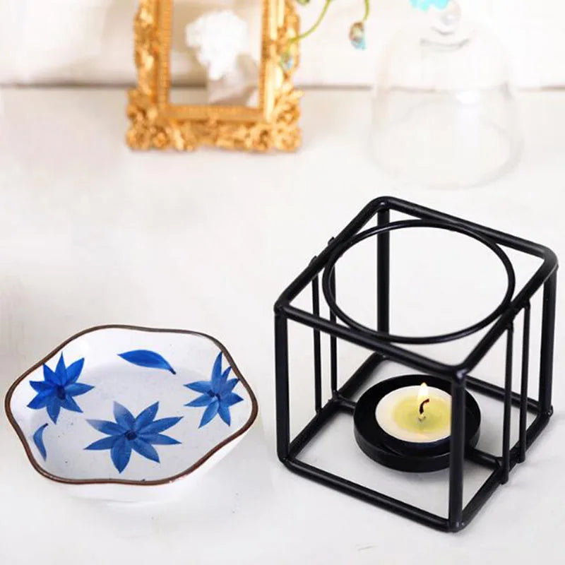 Black Metal Box Design Porcelain Essential Oil FBurner