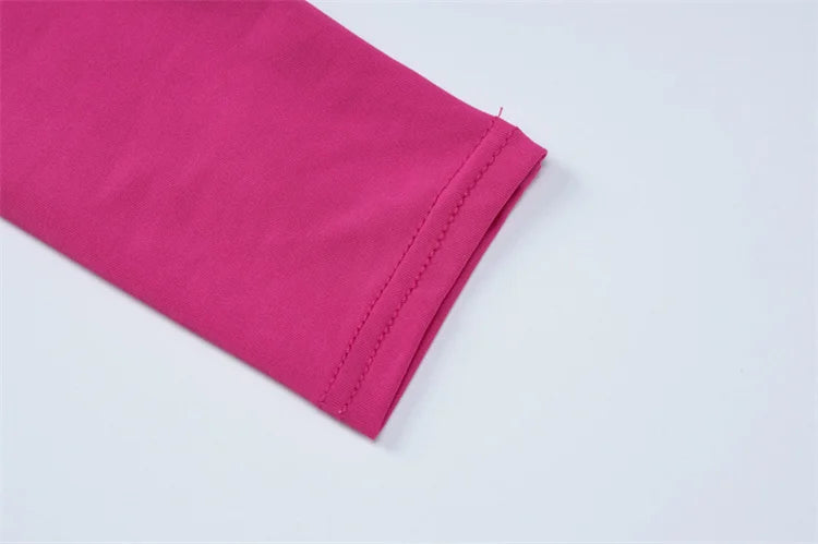 Pink Turtleneck Backless Cuban Link Chain Long Sleeve Midi Dress