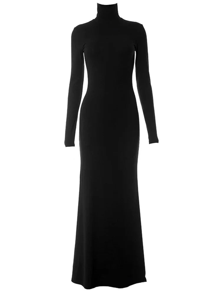 Black Turtleneck Long Sleeve Maxi Dress