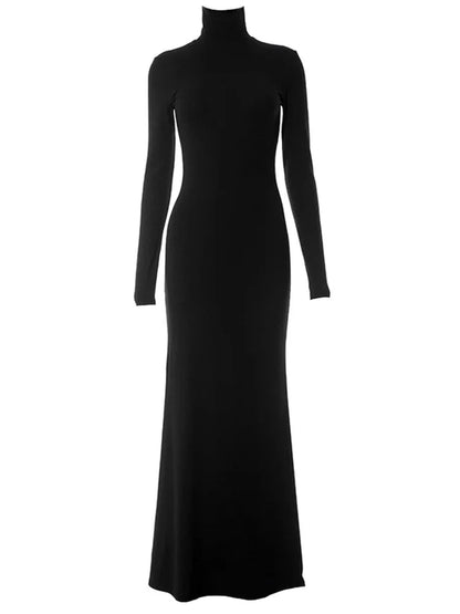 Black Turtleneck Long Sleeve Maxi Dress