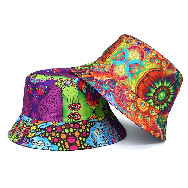 Hippie Print Cotton Reversible Bucket Hat