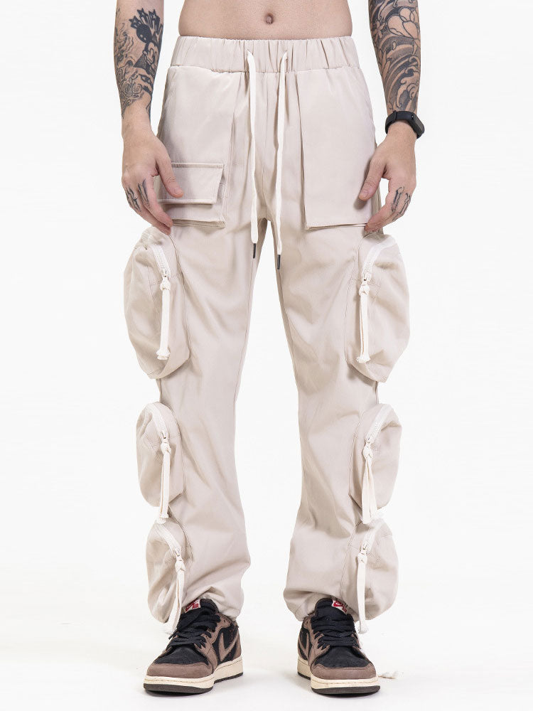 Neutral Drawstring Cargo Jogger Pants