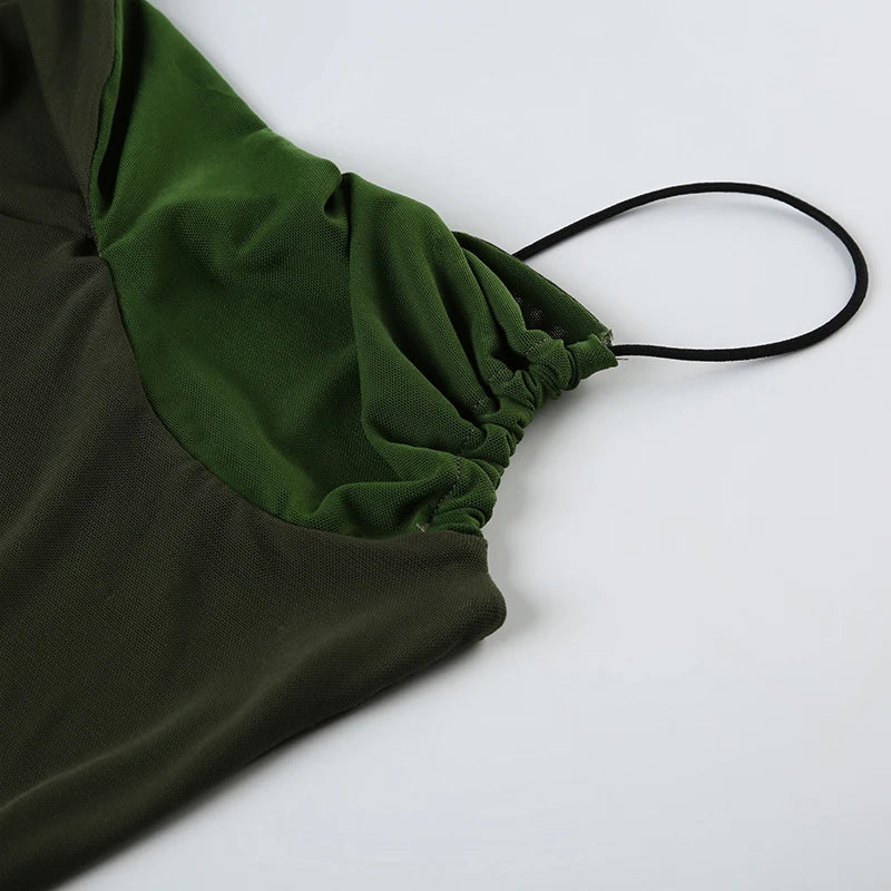 Two Toned Green Twist V-Cut Spaghetti Strap Top